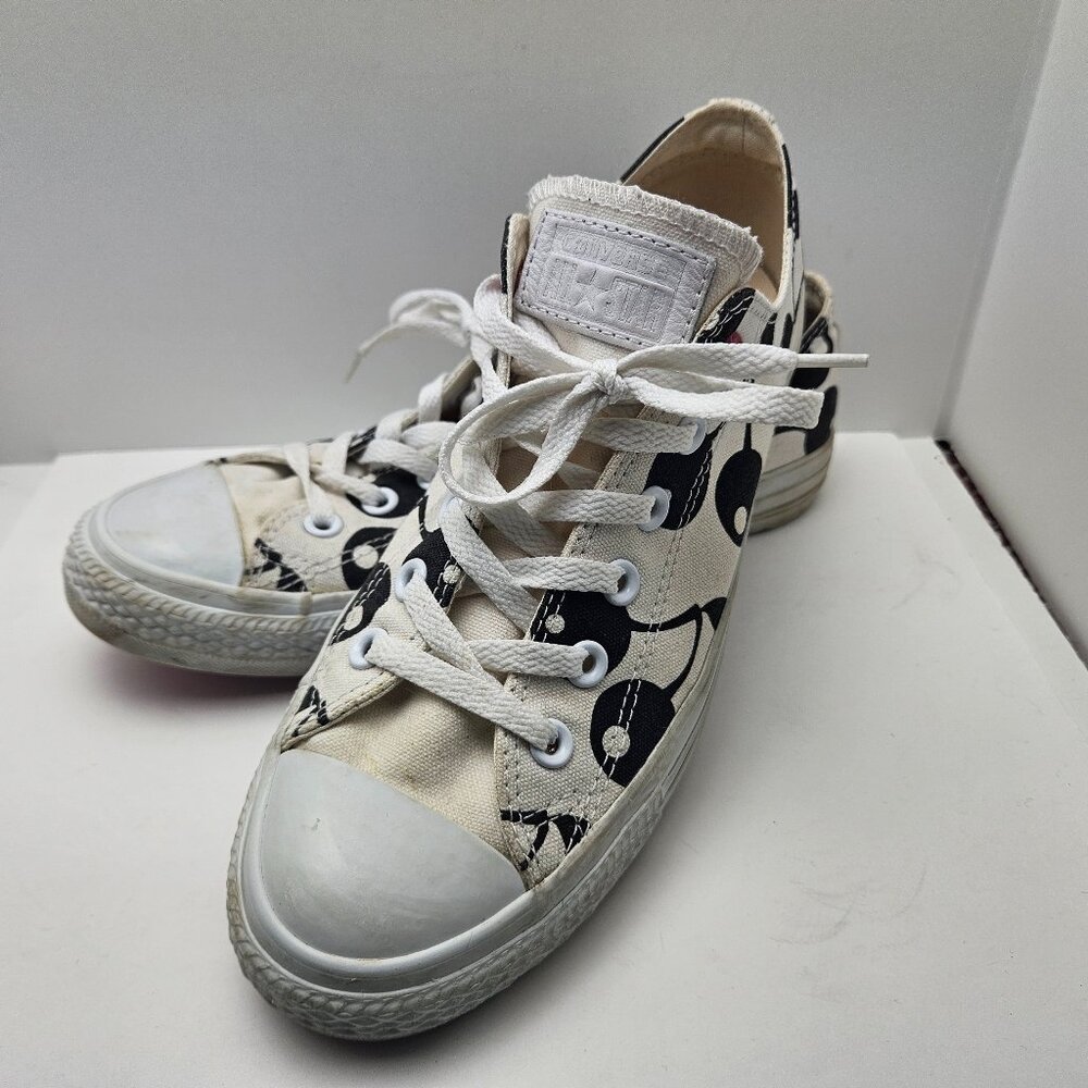 Converse Low Top Sneakers Black Cherry Print Size 9 Pink Soles Off White Canvas